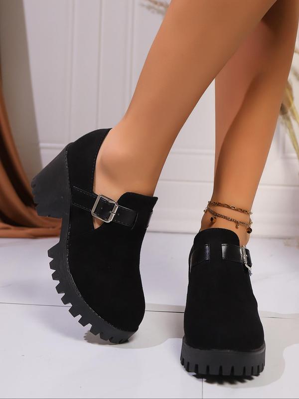 Women's Fashionable Solid Color Belted Design Heeled Shoes, Casual Comfortable Breathable Thick Sole Shoes for Daily Wear, Female All-match Trend Shoes for Daily Wear