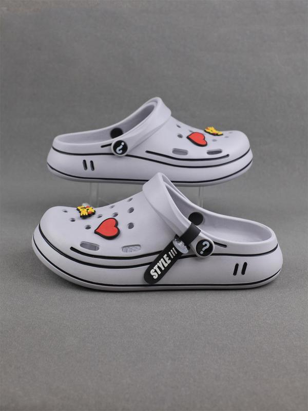 Women's Cute Cartoon Heart Design Decor Clogs, 2024 New Style Casual Comfortable Hollow Out Letter Design Clogs, Fashionable Shoes for Beach Vacation