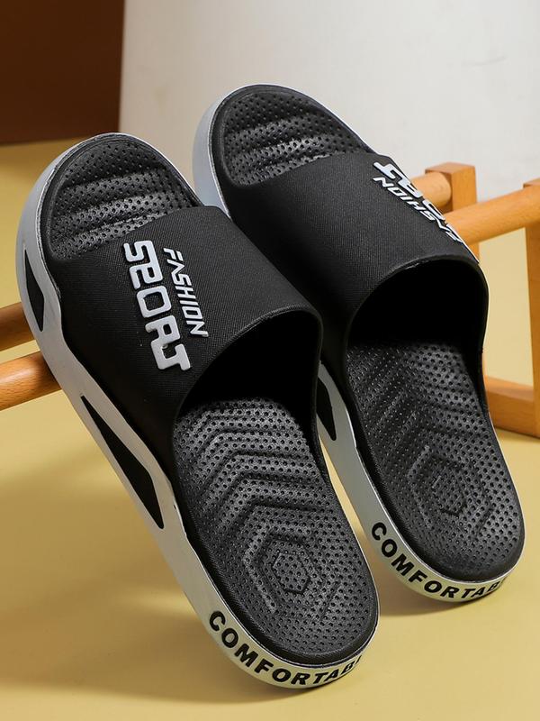 Men's Casual Letters Print Non-slip Slides, Comfortable Outdoor Slippers, Soft Colorblock Slippers for Indoor Outdoor Beach Shower, All-match Commuter Shoes for Work & Daily Wear