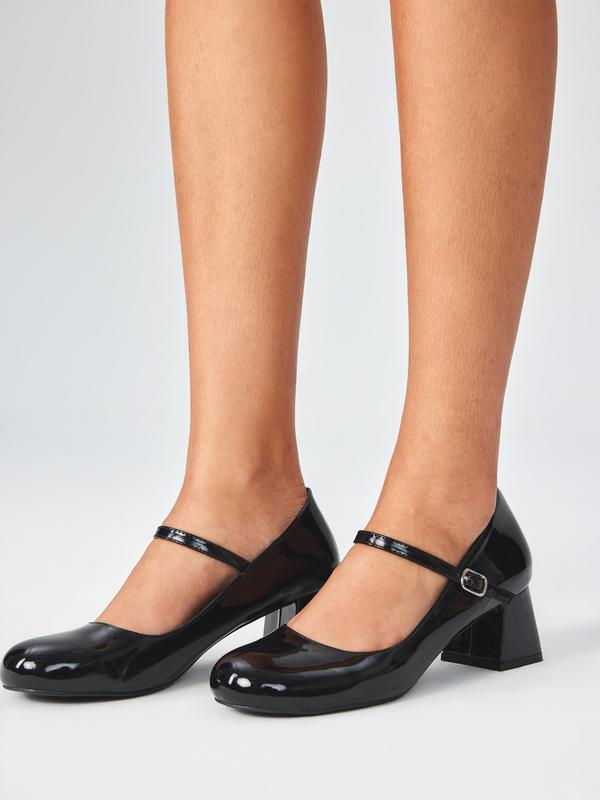 Patent Leather Chunky Heeled Mary Jane Shoes