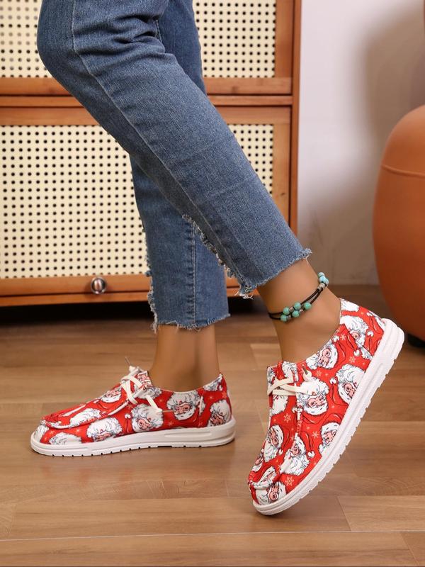 Women's Fashionable Christmas Print Lace Up Front Low Top Sneakers, Casual Comfortable Round Toe Shoes for Daily Wear, Female All-match Shoes for Daily Wear