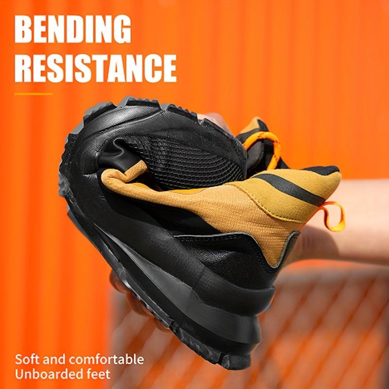 Men's Steel Toe Work Boots - Trendy & Durable, All-Season Outdoor Hiking Safety Shoes with Anti-Ligation Puncture-Proof Midsole, Geometric Pattern, Lace-Up Closure, Round Toe Cap, Synthetic Leather Upper & Rubber Sole