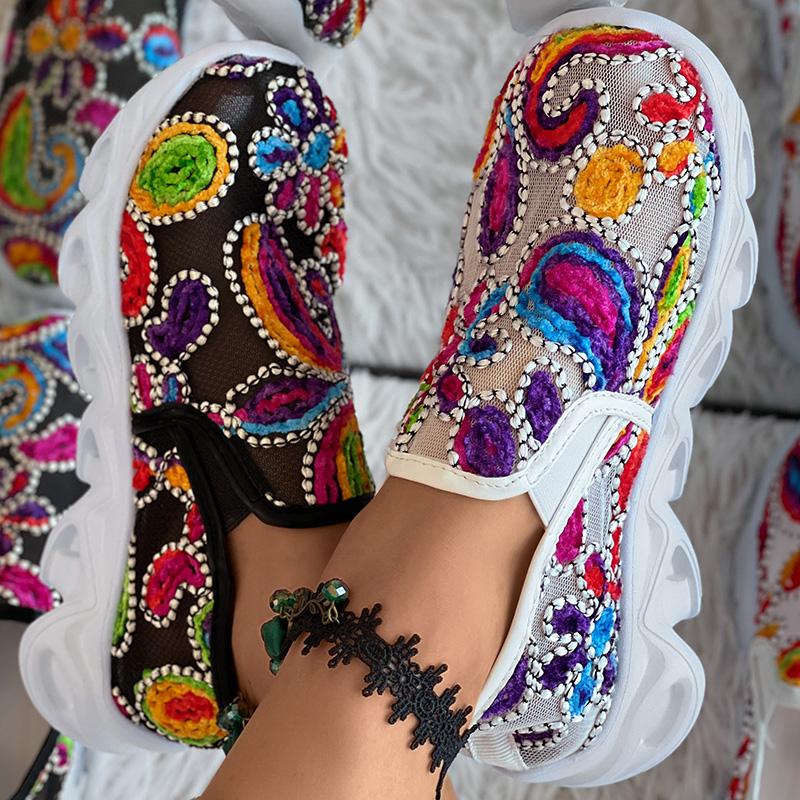 Multicolor Paisley Floral Pattern Breathable Slip-on Sneakers