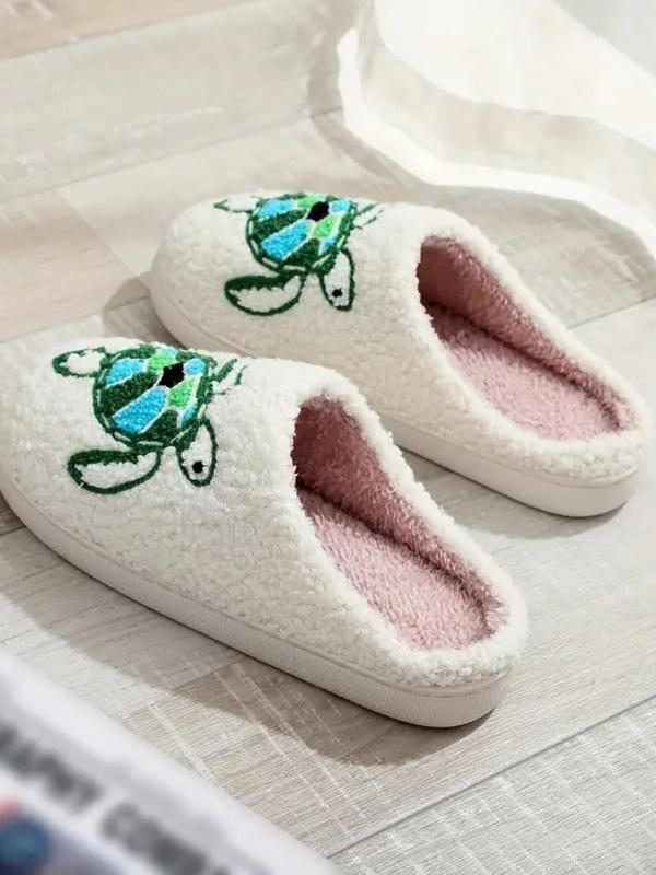 Women's Cute Cartoon Turtle Pattern Plush Slippers, Casual Soft Comfortable Home Slippers, Warm Slippers for Indoor & Outdoor Use for Fall & Winter