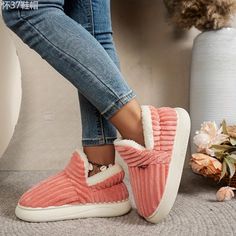 Thermal Solid Color Winter Slippers, Super Soft Slip On Flatform House Shoes, Cozy & Warm Plush Floor Slippers Girl Women