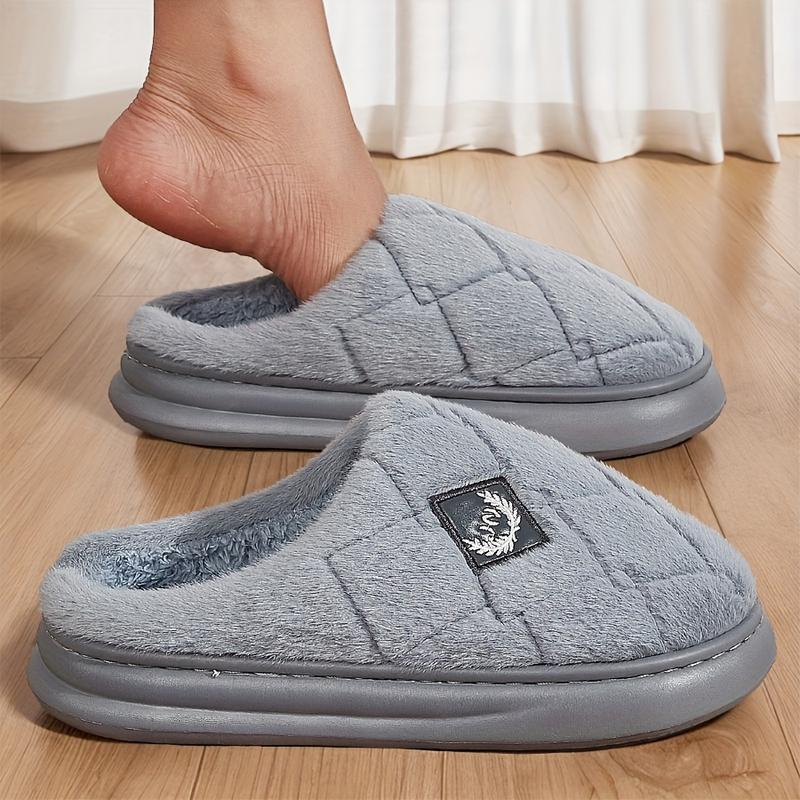 Plus Size Men's Comfy Fuzzy Slippers, Solid Color Non Slip Casual Thermal EVA Sole Slides for Winter Indoor Footwear