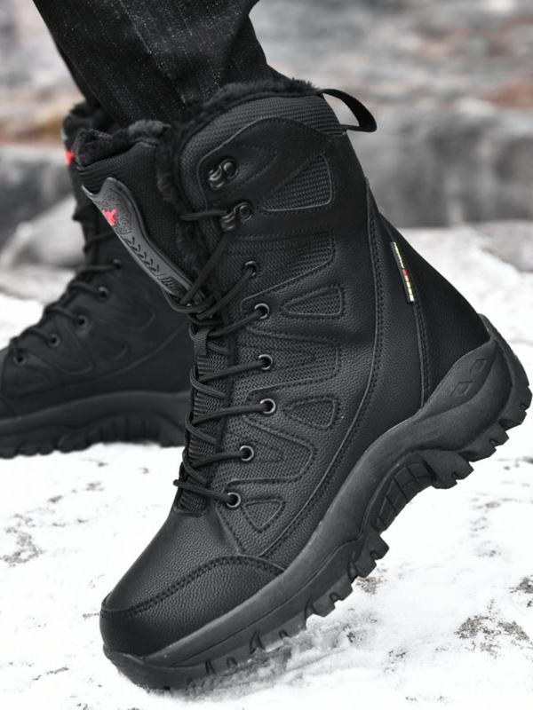 Men's Solid Color Lace Up Snow Boots, Casual Warm Thermal Mid-calf Warm Snow Boots for Outdoor Activities, Male All-match Round Toe Boots for Daily Wear