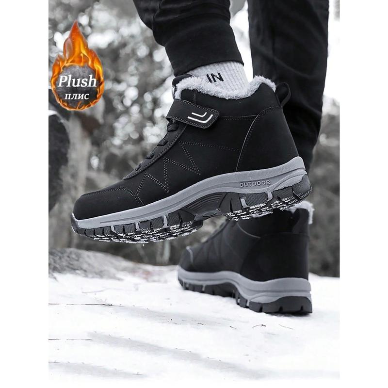 Autumn Winter Outdoor High-Top Shoes, Fur-Lined Snow Boots, Casual Unisex Couples Style, Cross-Border Waterproof Leather Shoes, Anti-Slip Plush Winter Shoes For Middle-Aged & Elderly