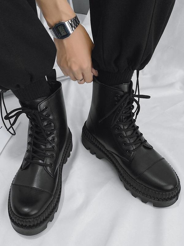 Men's Street Zipper Plain Pu Leather Combat Boots