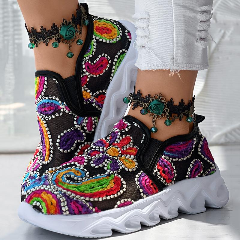 Multicolor Paisley Floral Pattern Breathable Slip-on Sneakers