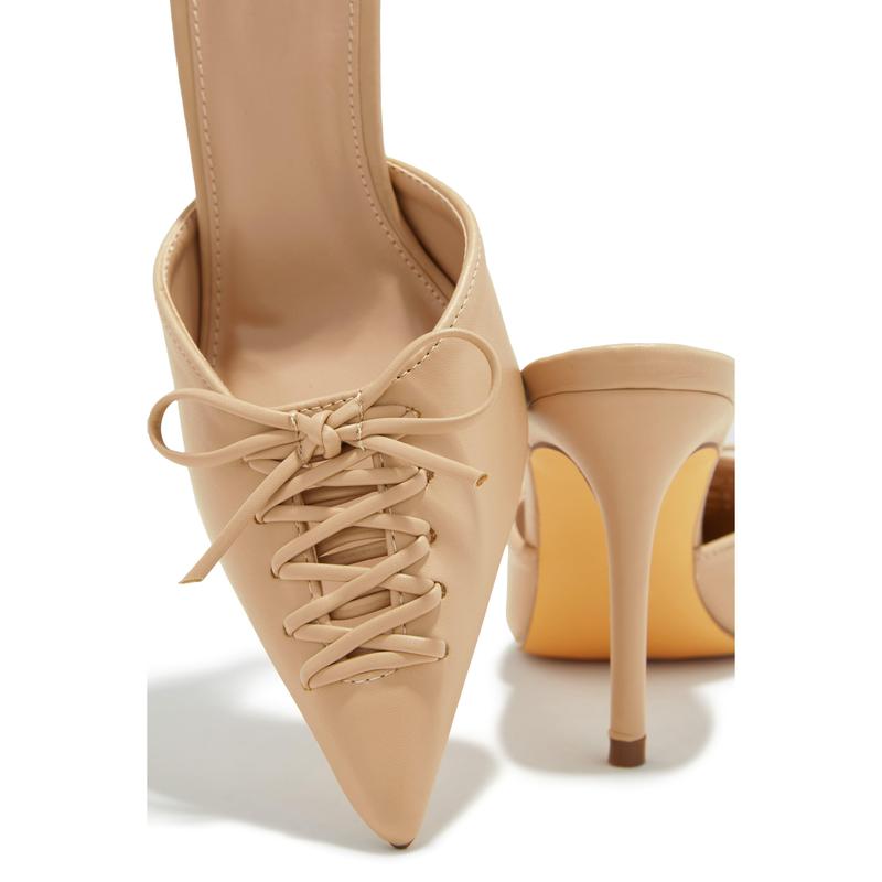 Lina Pump Heel Mules - Nude