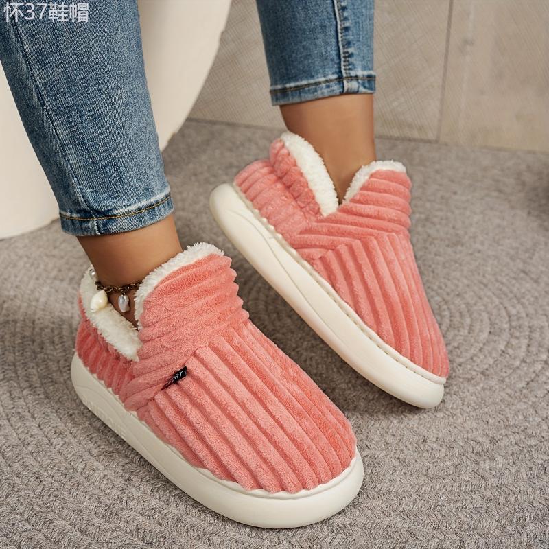 Thermal Solid Color Winter Slippers, Super Soft Slip On Flatform House Shoes, Cozy & Warm Plush Floor Slippers Girl Women