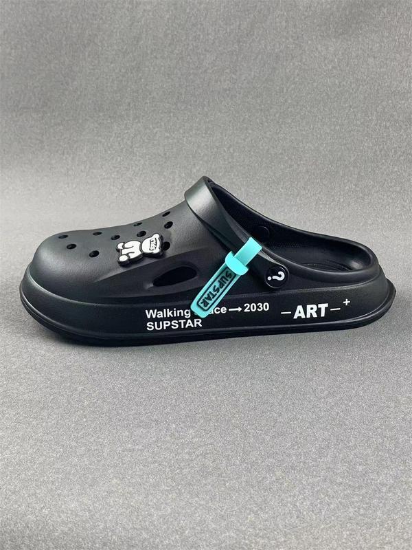 Men's Summer 2024 Fashionable Casual Plain Letter Design Clogs, Stylish Round Toe Clogs, Minimalist Hollow out Design Clogs for Summer, Soft Lightweight Clogs for Outdoor, Footwear, Boy Walking Shoes