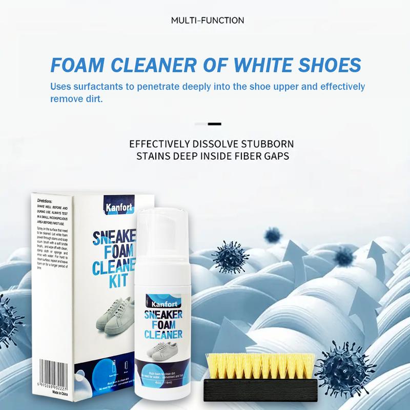 Multi-Function Foam Cleaner for White Shoes - Deep Cleaning & Fast Results, Effective Stain Removal, Neutral Shoe-Clean Formula, Safe for All Materials, Fresh Clean Scent, For Sneakers & Casual Shoes, Removes Yellowing, Whitening Action white shoe