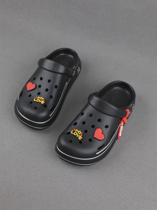 Women's Cute Cartoon Heart Design Decor Clogs, 2024 New Style Casual Comfortable Hollow Out Letter Design Clogs, Fashionable Shoes for Beach Vacation