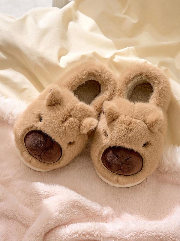 Women's Cute Cartoon Capybara Design Plush Slippers, Casual Soft Comfortable Non-slip Home Slippers, Warm Slippers for Indoor & Outdoor Use for Fall & Winter