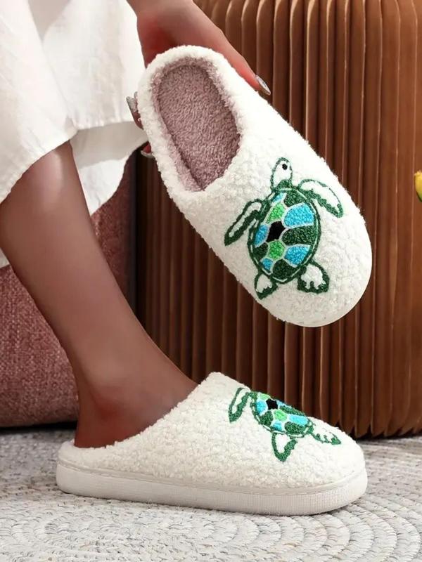 Women's Cute Cartoon Turtle Pattern Plush Slippers, Casual Soft Comfortable Home Slippers, Warm Slippers for Indoor & Outdoor Use for Fall & Winter