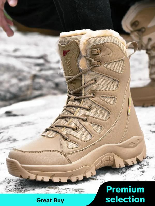 Men's Solid Color Lace Up Snow Boots, Casual Warm Thermal Mid-calf Warm Snow Boots for Outdoor Activities, Male All-match Round Toe Boots for Daily Wear