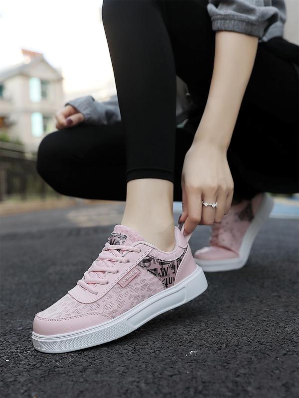 Women's Fashionable Letter Pattern Lace Up Low Top Sneakers, Casual Comfortable Lace Decor Sports Shoes for Daily Wear, Trendy All-match Shoes for Women & Girls