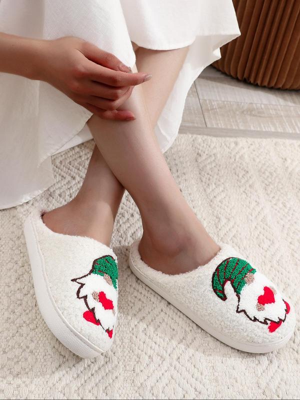 Cute Cartoon Gnome Christmas Pattern Slippers, Casual Soft Comfortable Home Slippers for Women, Fluffy All Seasons House Shoes for Indoor & Outdoor