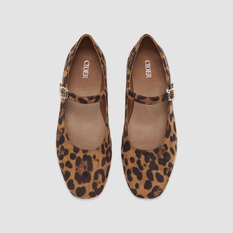 Cider [size 6-11] LEOPARD PRINT SUEDE MARY JANE FLATS