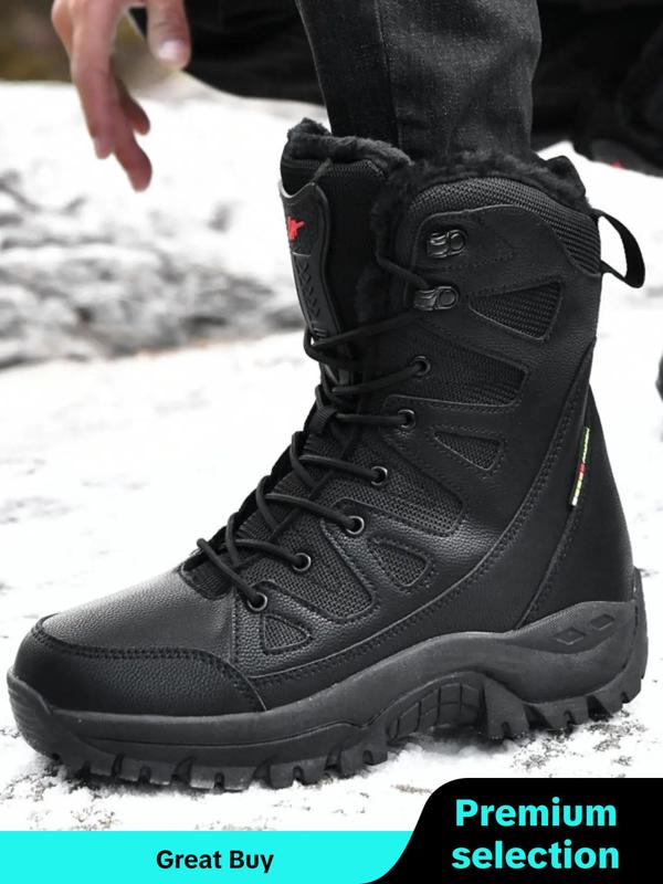 Men's Solid Color Lace Up Snow Boots, Casual Warm Thermal Mid-calf Warm Snow Boots for Outdoor Activities, Male All-match Round Toe Boots for Daily Wear