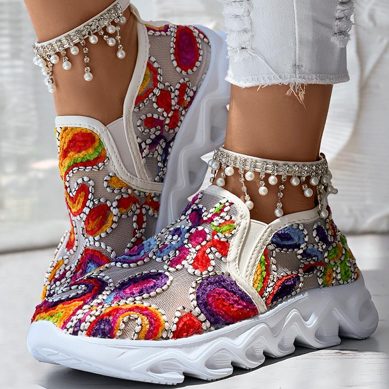 Multicolor Paisley Floral Pattern Breathable Slip-on Sneakers