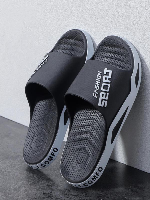 Men's Casual Letters Print Non-slip Slides, Comfortable Outdoor Slippers, Soft Colorblock Slippers for Indoor Outdoor Beach Shower, All-match Commuter Shoes for Work & Daily Wear