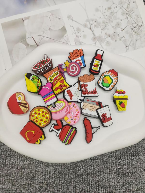 Cute Colorful Hamburger Design Shoe Charms for Clogs, 20pcs Cartoon Pizza & French Fries Design Shoe Decoration, Trendy All-match Charms for Men & Women for Vented Clogs