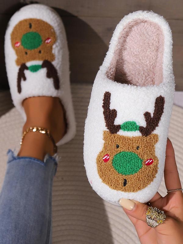 Women's Cute Cartoon Deer Design Plush Bedroom Fluffy Slippers, Non-slip Soft Plush Fuzzy Slippers for Indoor, Women's House Slippers Indoor Slippers