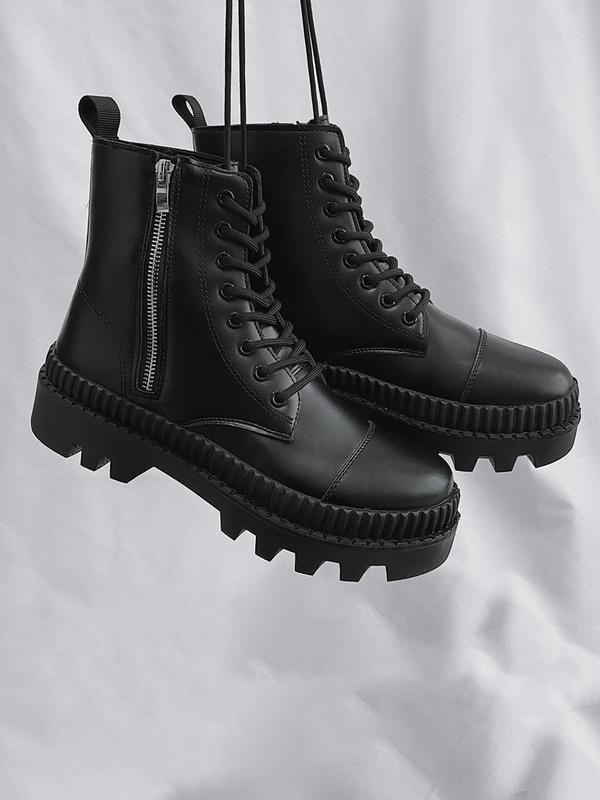 Men's Street Zipper Plain Pu Leather Combat Boots