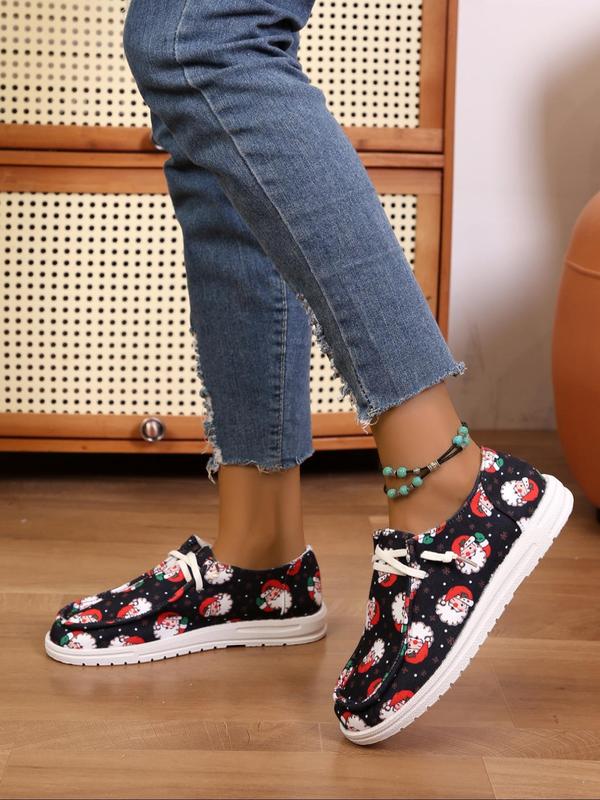 Women's Fashionable Christmas Print Lace Up Front Low Top Sneakers, Casual Comfortable Round Toe Shoes for Daily Wear, Female All-match Shoes for Daily Wear