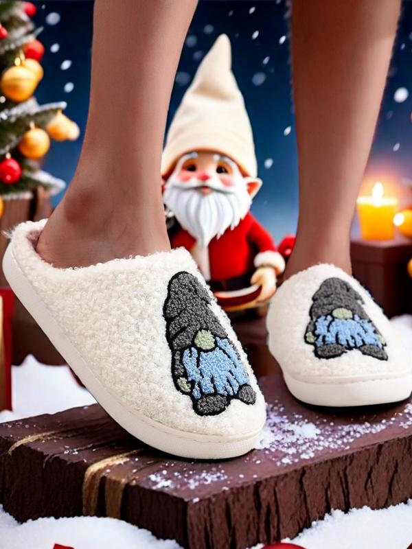 Cute Cartoon Gnome Christmas Pattern Slippers, Casual Soft Comfortable Home Slippers for Women, Fluffy All Seasons House Shoes for Indoor & Outdoor