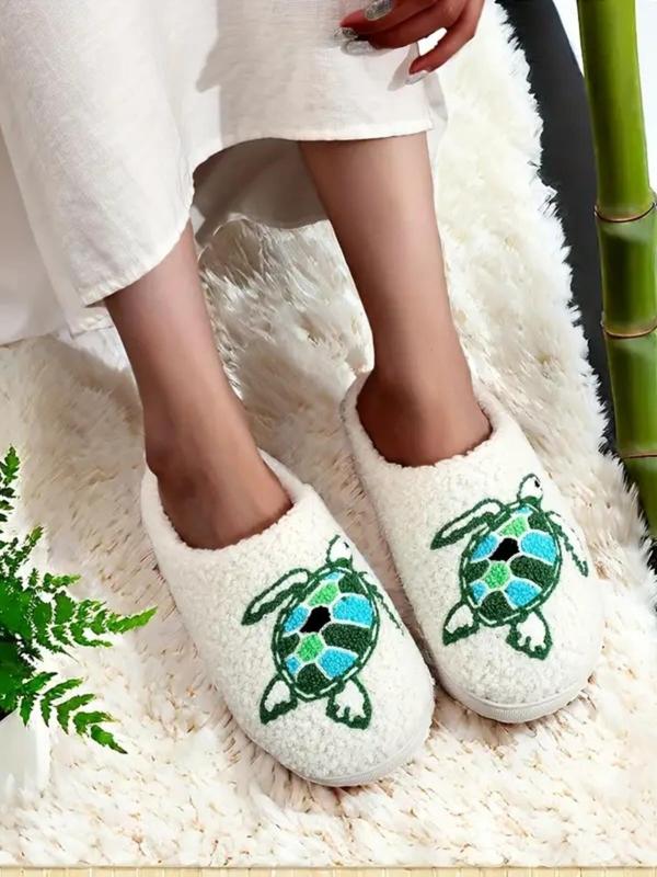 Women's Cute Cartoon Turtle Pattern Plush Slippers, Casual Soft Comfortable Home Slippers, Warm Slippers for Indoor & Outdoor Use for Fall & Winter