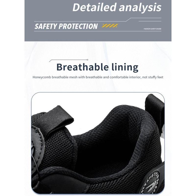 Men's Lace Up Low Top Anti Piercing & Anti Smashing Safety Shoes with Rotating Button, Contrast Mesh Work Shoes, for Outdoor Work, Footwear, Shoes for Healthcare Workers, Fall Outfits, Fall Freshness Closed Boy