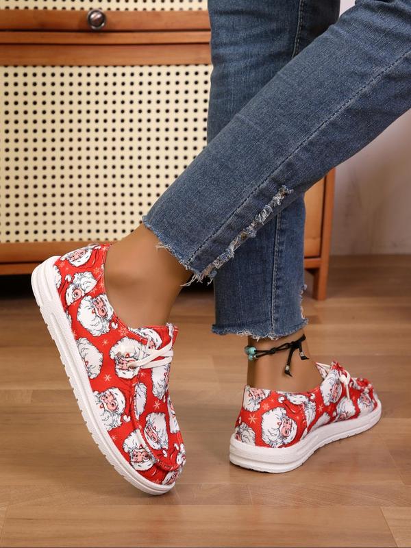 Women's Fashionable Christmas Print Lace Up Front Low Top Sneakers, Casual Comfortable Round Toe Shoes for Daily Wear, Female All-match Shoes for Daily Wear