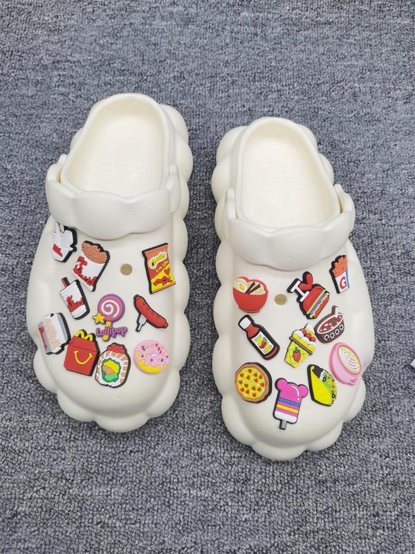 Cute Colorful Hamburger Design Shoe Charms for Clogs, 20pcs Cartoon Pizza & French Fries Design Shoe Decoration, Trendy All-match Charms for Men & Women for Vented Clogs