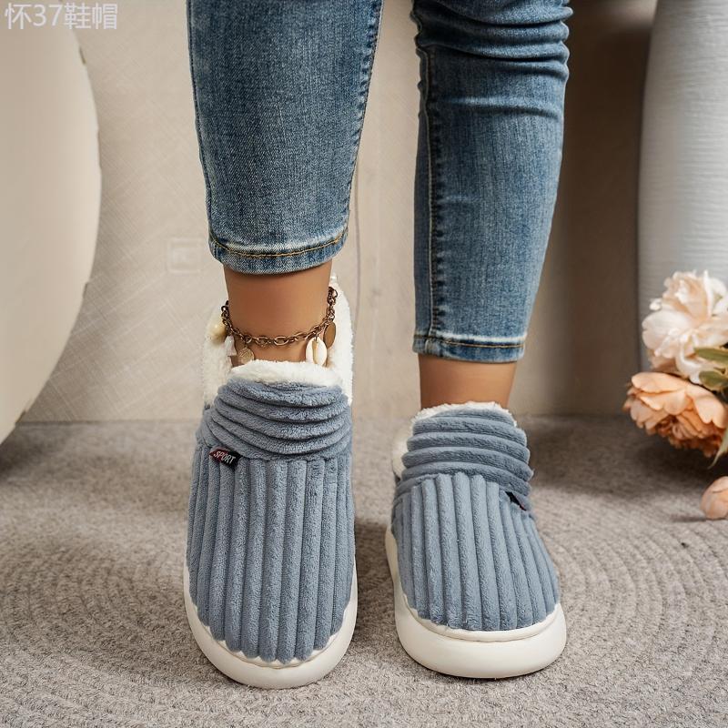 Thermal Solid Color Winter Slippers, Super Soft Slip On Flatform House Shoes, Cozy & Warm Plush Floor Slippers Girl Women