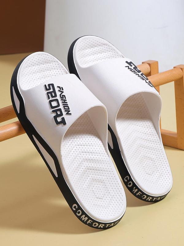 Men's Casual Letters Print Non-slip Slides, Comfortable Outdoor Slippers, Soft Colorblock Slippers for Indoor Outdoor Beach Shower, All-match Commuter Shoes for Work & Daily Wear