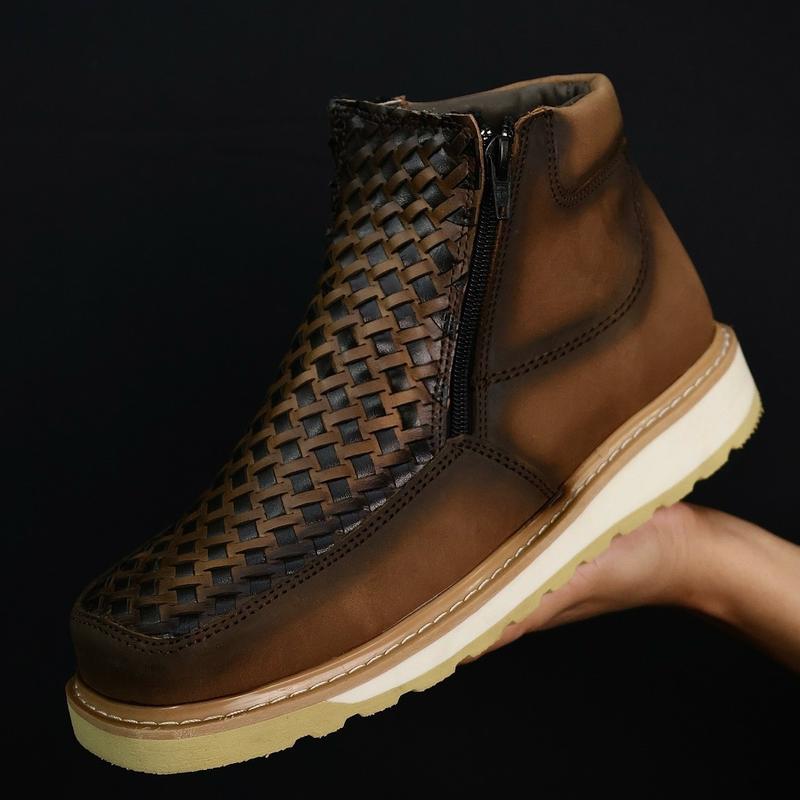 Brown Tan Basketweave Cowboy Shoes