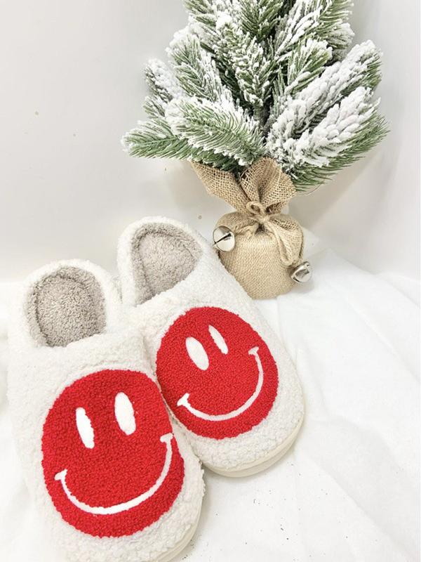 PacificPlex Womens Christmas Holiday Winter Santa Slippers FA LA LA String Lights Retro Plush Warm Slip-on Happy Face Smiley christmas slipper Women's Plush flat slipper