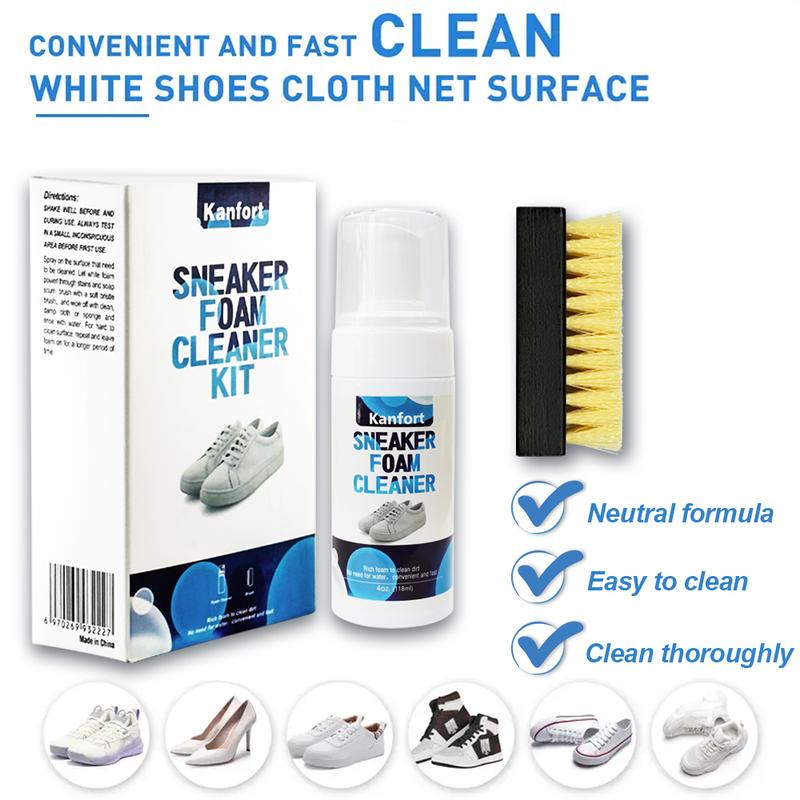 Multi-Function Foam Cleaner for White Shoes - Deep Cleaning & Fast Results, Effective Stain Removal, Neutral Shoe-Clean Formula, Safe for All Materials, Fresh Clean Scent, For Sneakers & Casual Shoes, Removes Yellowing, Whitening Action white shoe