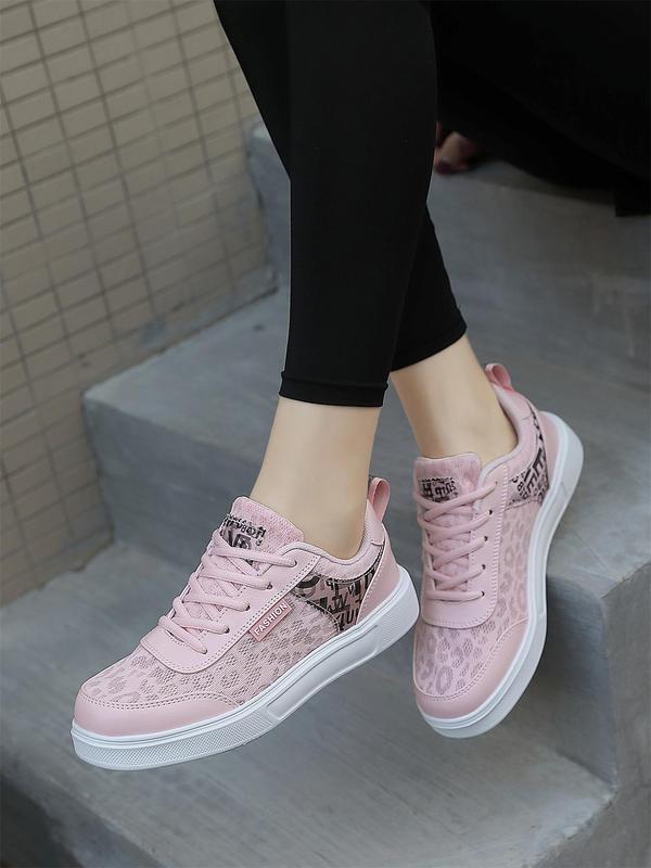 Women's Fashionable Letter Pattern Lace Up Low Top Sneakers, Casual Comfortable Lace Decor Sports Shoes for Daily Wear, Trendy All-match Shoes for Women & Girls