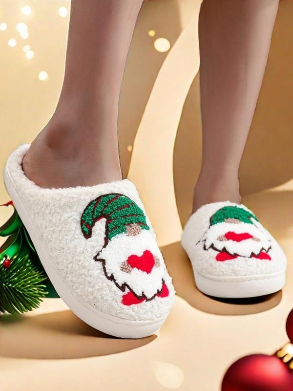 Cute Cartoon Gnome Christmas Pattern Slippers, Casual Soft Comfortable Home Slippers for Women, Fluffy All Seasons House Shoes for Indoor & Outdoor