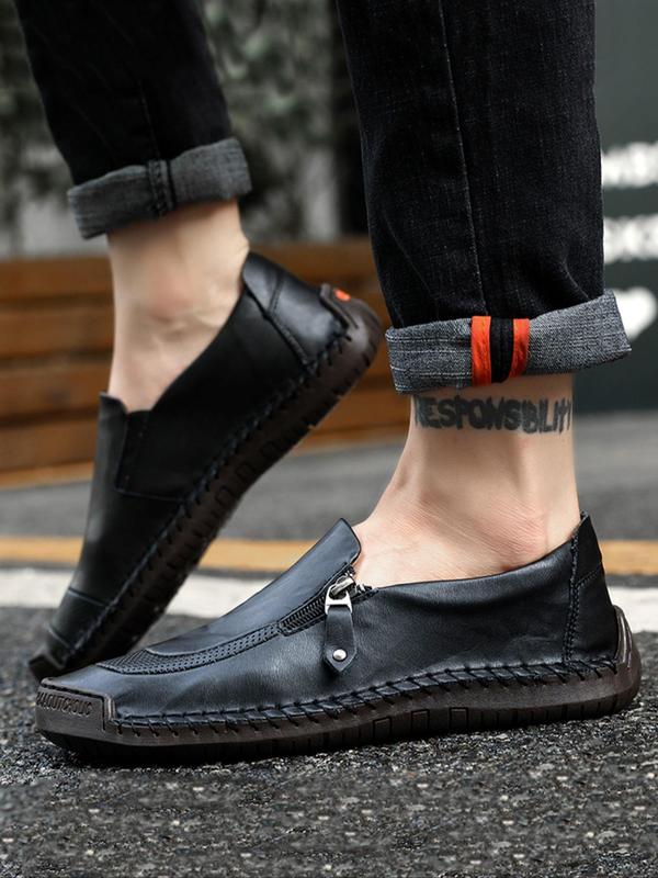 Men's Fashion Retro Hand-stitched Loafers, Simple Business Shoes, Casual Shoes for Daily Outdoor Walking, Office Breathable Comfortable Wear-resistant Anti-slip Comfortable Walking Shoes