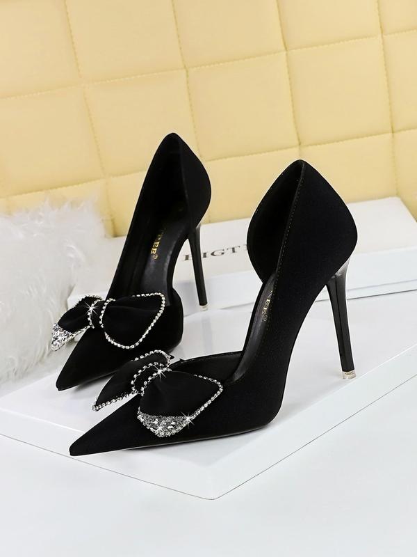 Women's Elegant Rhinestone Decorated Bowknot Design Stiletto Heels, Fashionable Pointed Toe High Heels for Party, Daily Clothing Decor for Women & Girls