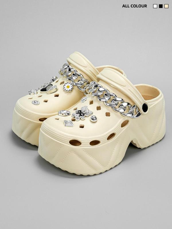 Women's Fashionable Chain & Bear Decor Clogs, Casual Comfortable Platform Clogs for Indoor & Outdoor Wear, Female All-match Round Toe Shoes for Daily Wear