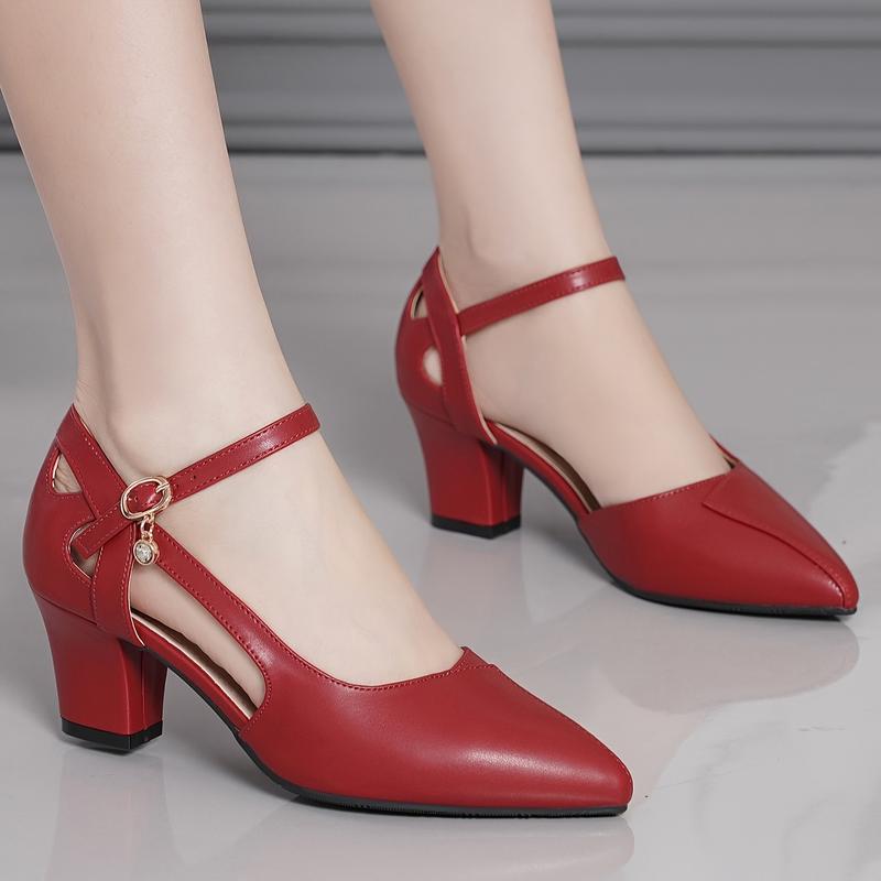 Women's Fashion Chunky High Heels, Elegant Pointed Dress High Heels, Fashion Buckle with High Heels footwear walking shoes