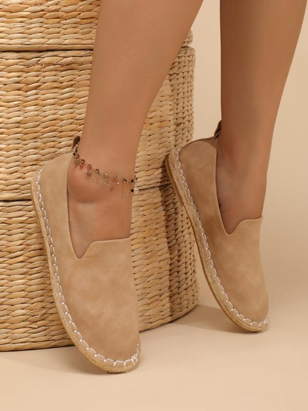 Women's Fashionable Solid Color Flat Shoes, Casual Comfortable Versatile Slip-On Shoes For Daily Wear, Espadrille Flats