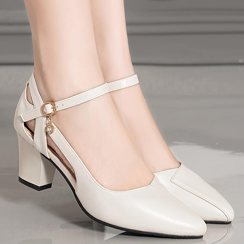 Women's Fashion Chunky High Heels, Elegant Pointed Dress High Heels, Fashion Buckle with High Heels footwear walking shoes